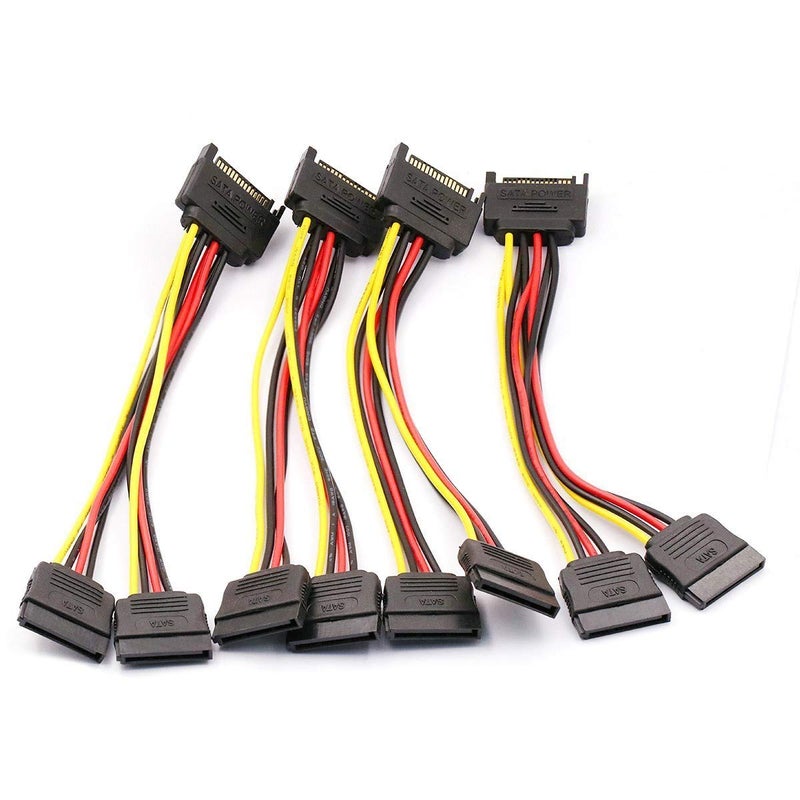 DaFuRui 4pcs SATA Power Splitter Cable,15 Pin Male to 15 Pin Dual Female Power Cable 8 Inches - Image 1